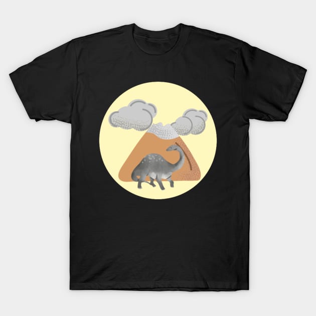 Dinosaur and volcano T-Shirt by Kaalpanikaa